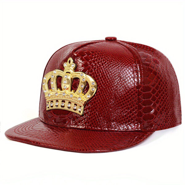 Crown Metal Label Hip Hop Hat European And American PU Leather Flat Eaves Cap - Image 7