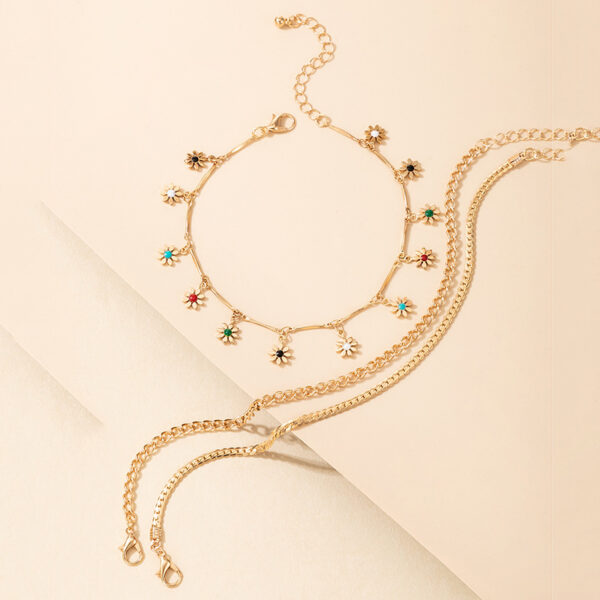 Simple Metal Flower Colorful Rose Pendant Tassel Anklet - Image 2