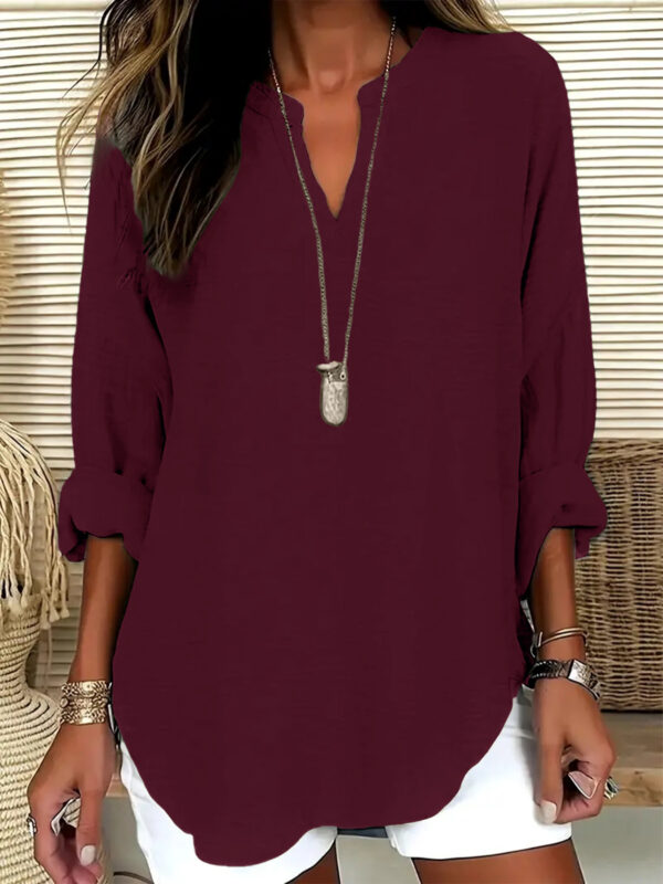 Women's V-neck Drop-shoulder Long-sleeve T-shirt - Image 5