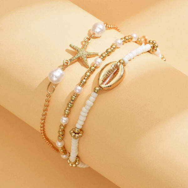Beach Vacation Bead Shell Starfish Foot Ornaments Anklet Three-piece Set - Image 4