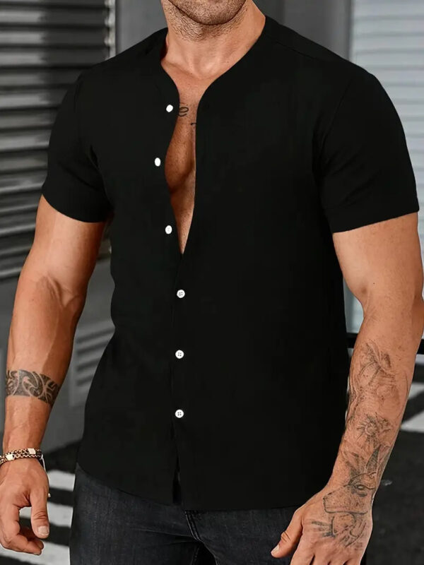 New Cardigan Stand Collar Men's Short-sleeve Shirts - Image 4