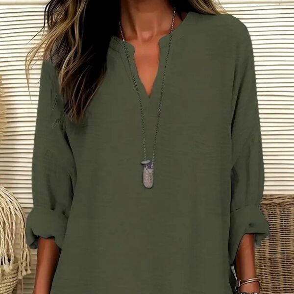 Women's V-neck Drop-shoulder Long-sleeve T-shirt - Image 7