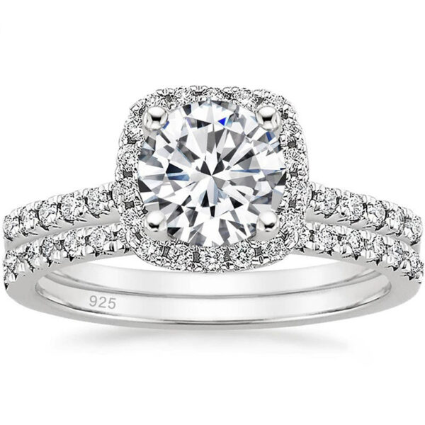 925 Inlaid 7mm Round Zircon Set Simulation Diamond Ring - Image 8