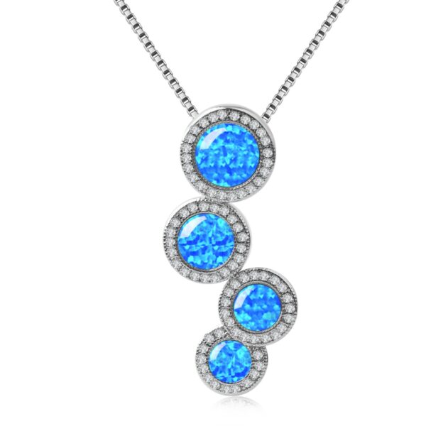 Blue Opal Round Necklace Pendant - Image 2