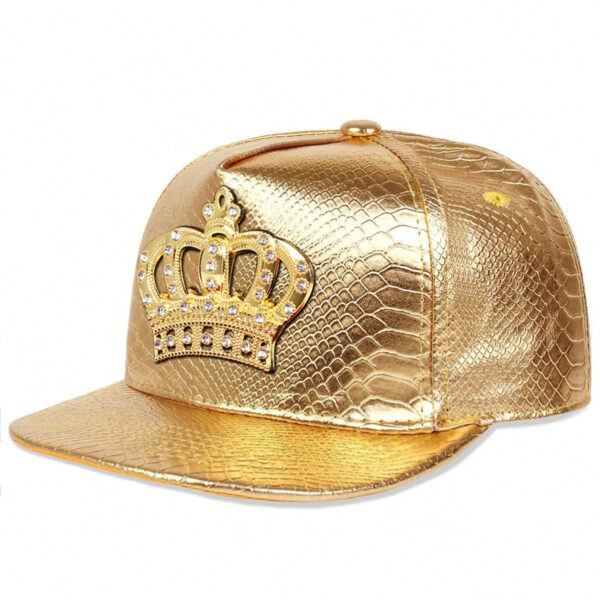 Crown Metal Label Hip Hop Hat European And American PU Leather Flat Eaves Cap - Image 2
