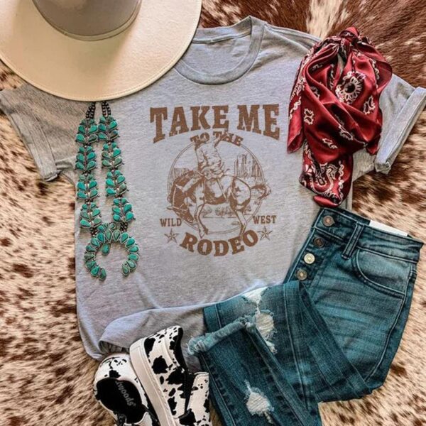 Denim Pattern Women's Retro Country Music T-shirt - Image 7
