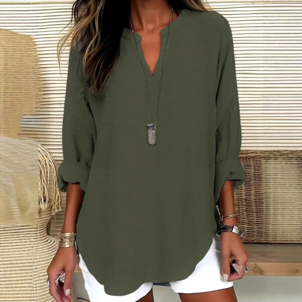 Women's V-neck Drop-shoulder Long-sleeve T-shirt - Image 6