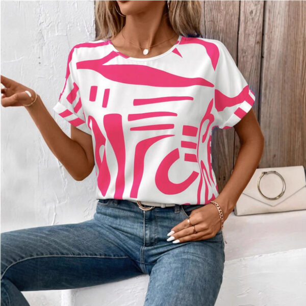 Batwing Sleeve Round Neck Geometric Printed Shirt For Women - Image 6