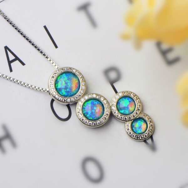 Blue Opal Round Necklace Pendant - Image 3