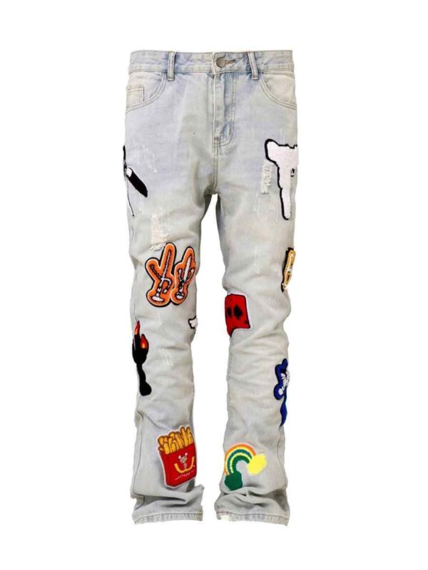 Light Color Irregular Towel Embroidered Slim Straight-leg Denim Trousers - Image 2