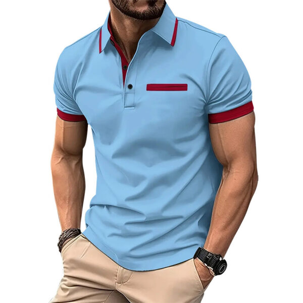 European And American Leisure Polo Shirt Chest Faux Pocket Lapel Button Business T-shirt Color Matching - Image 6