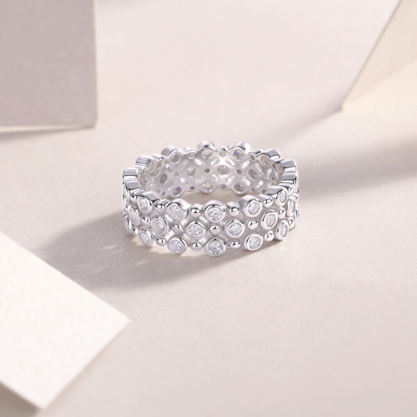 Multi-row Diamond Ring Luxury Fashion Set Moissanite Silver Ring - Image 5