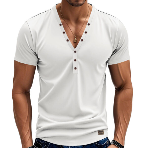 Men's Loose Thin Trendy V-neck Buttons Design - Image 6