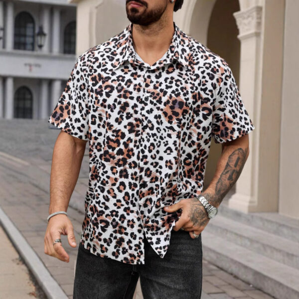Four-sided Elastic Leopard Print Shirt Men - Image 7