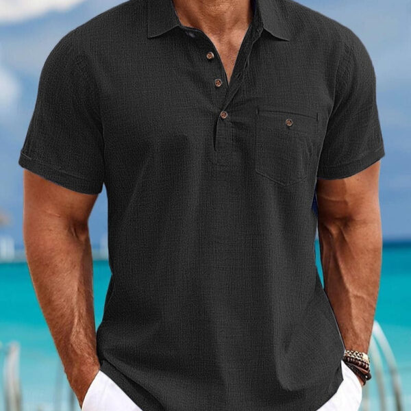 Men's Shirt Amoi Shirt Men's Lapel Single Pocket Short Sleeve Shirt - Image 2