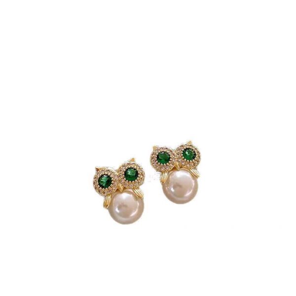 Owl Zircon Pearl Stud Earrings Female Design - Image 5