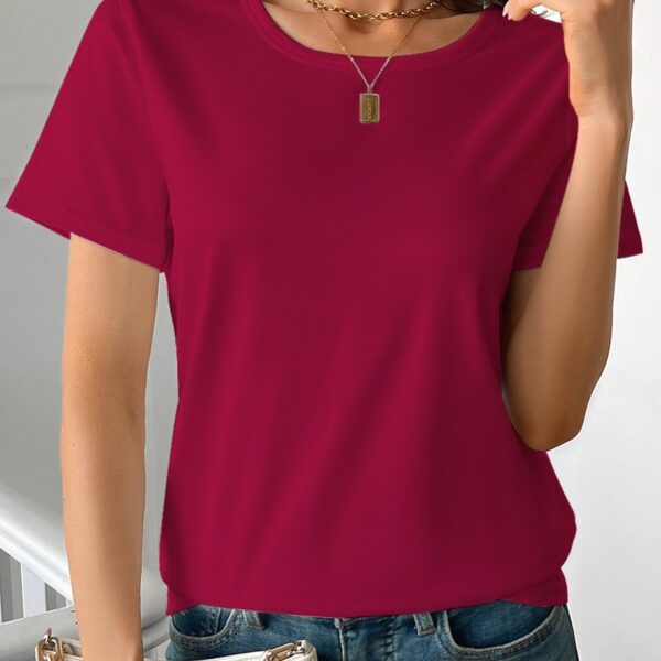 Casual Women's Round Neck Short Sleeve Sports Pure Cotton T-shirt - Image 3
