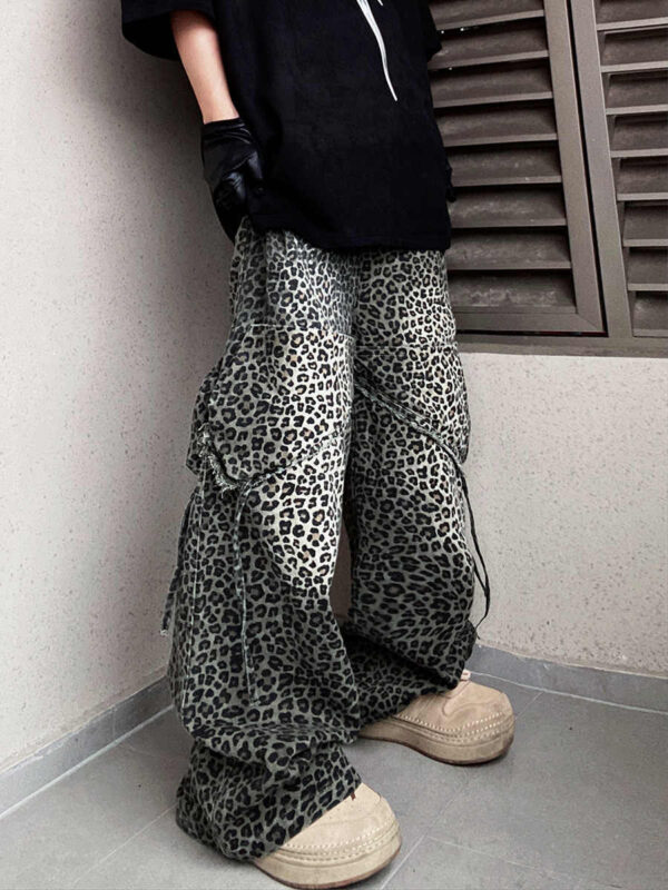 Loose Straight Slightly Flared Workwear Casual Wide-leg Mopping Leopard Jeans - Image 2