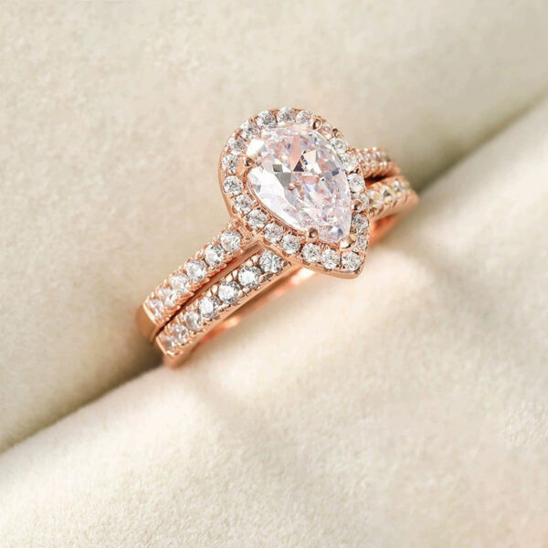 S925 Inlaid Water Drop Pear-shaped Zircon Women's Ring - Image 6