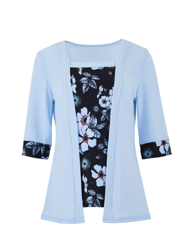 Women's Fake Two-piece Five-quarter Sleeve Printed Top T-shirt - Image 9