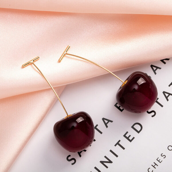 Red Cherry Fruit Acrylic Design Earrings - Image 5