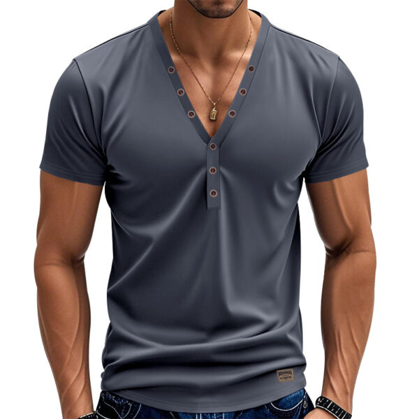 Men's Loose Thin Trendy V-neck Buttons Design - Image 5