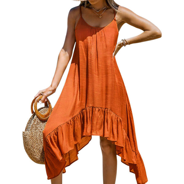 European And American Women's Fashion Solid Color Sling Casual Irregular Dress - Image 3