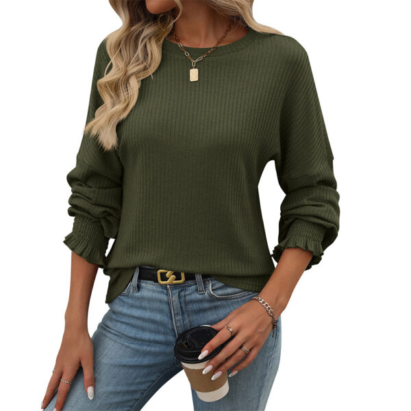 Loose Casual Sunken Stripe Long-sleeved T-shirt For Women - Image 2