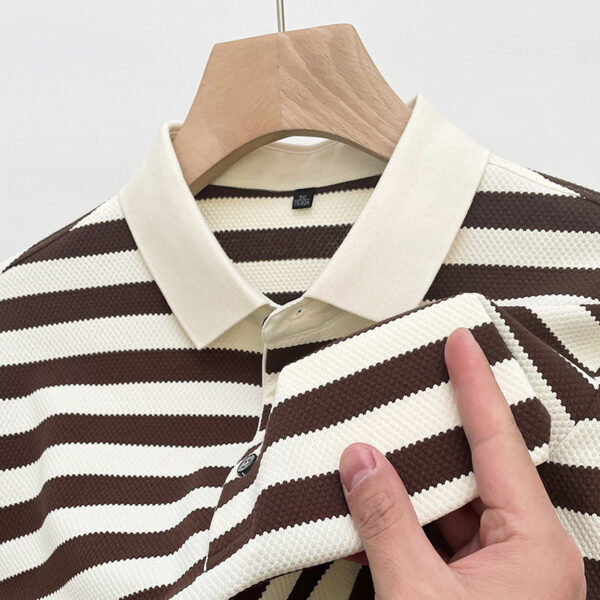 Pineapple Texture Striped Short Sleeve Cotton T-shirt Trendy Youth Half Casual Top Polo Shirt - Image 6