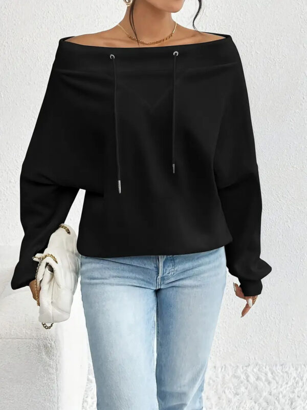 Women's Loose Casual Drawstring Off-the-shoulder Off-shoulder Top - Image 6