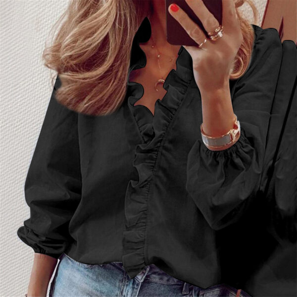 Spring And Summer New Long Sleeved Ruffled Blouse Women's Shirt Business Casual - Image 6