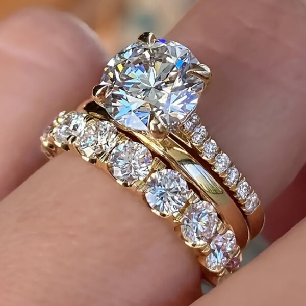 Elegant Three-piece Set Inlaid Zircon Elegant Diamond Ring - Image 3