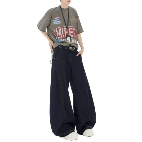 High Waist Dark Blue Wide Leg Jeans - Image 7