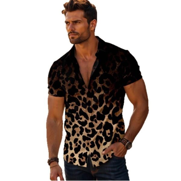 Four-sided Elastic Leopard Print Shirt Men - Image 5