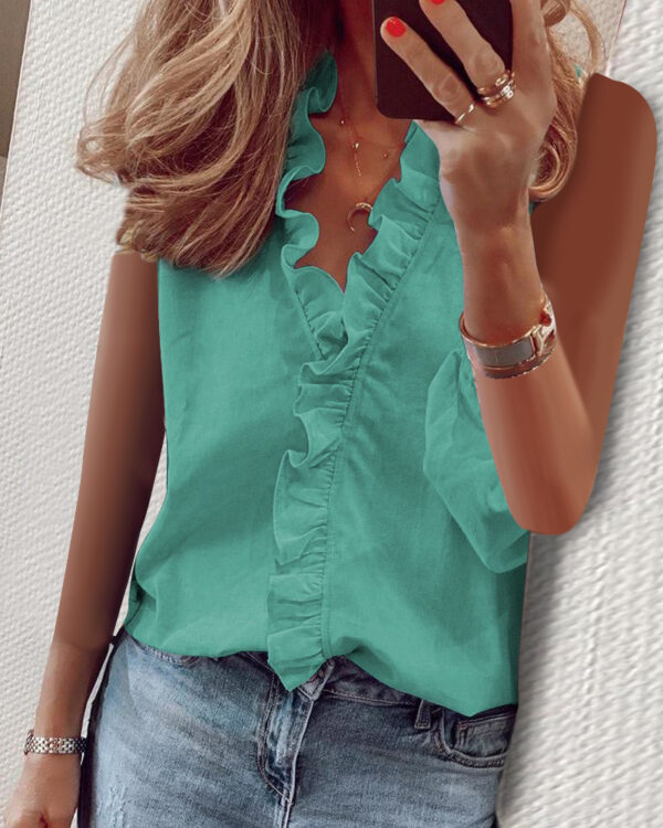 Spring And Summer New Sleeveless Ruffle Collar Women's Shirt For Business And Leisure Blouse - Image 4