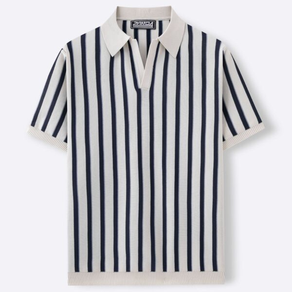 High Quality Summer Lapels Temperament Striped Knitted Polo Shirt - Image 8