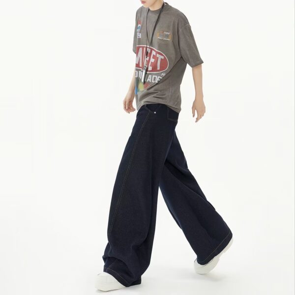 High Waist Dark Blue Wide Leg Jeans - Image 5