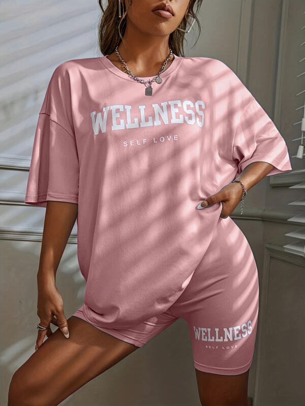 Loose Sport Letters Printed Shorts Suit - Image 7