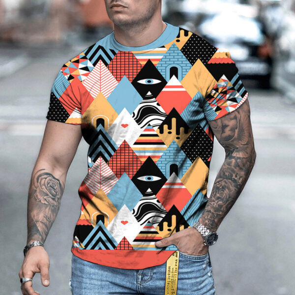 Camouflage Retro Patchwork 3d Digital Print T-shirt - Image 2