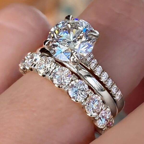 Elegant Three-piece Set Inlaid Zircon Elegant Diamond Ring - Image 6