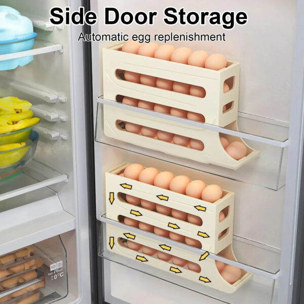 Refrigerator 4-Layer Automatic Egg Roller Sliding Egg Tray Refrigerator Side Door Large Capacity Holder Egg Storage Box Kitchen Gadgets - Image 2