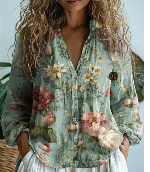 3D Printed Abstract Pattern Women's Long-sleeved Blouse - Image 3