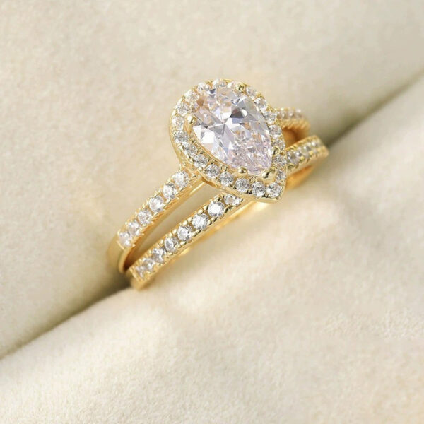 S925 Inlaid Water Drop Pear-shaped Zircon Women's Ring - Image 2