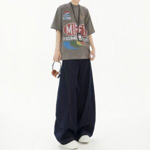 High Waist Dark Blue Wide Leg Jeans