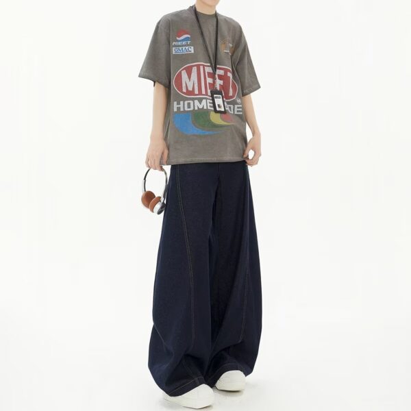 High Waist Dark Blue Wide Leg Jeans