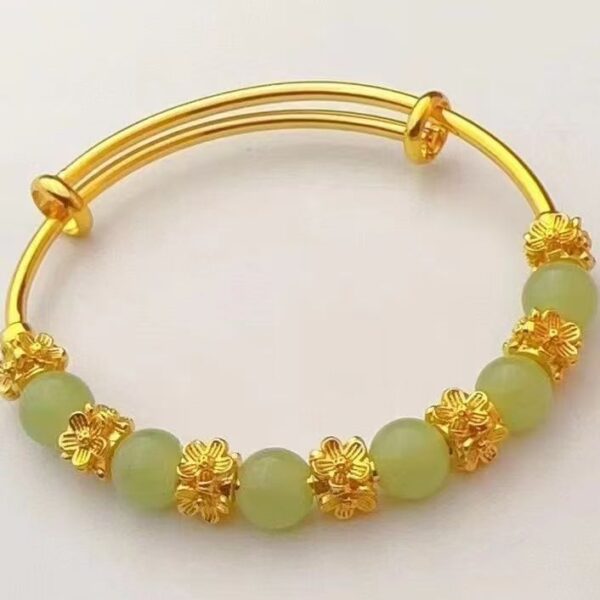 Brass Gold-plated Chalcedony Flower Pull Bracelet Hand Accessory Ancient Style Women's Light Luxury Versatile High-end Feeling Bracelet - Image 4