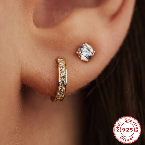 Sterling Silver Cluster Diamond Geometric All-match Earrings - Image 2