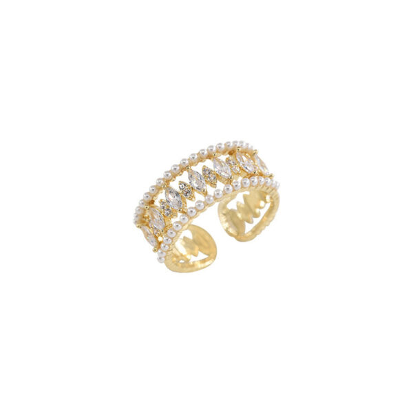 Light Luxury Pearl Open-end Zircon Ring Female Special-interest Design - Image 2