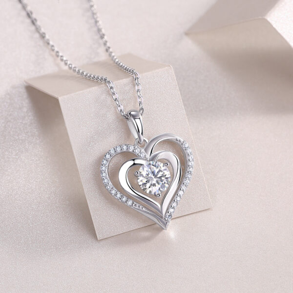Heart To Heart Luxury Fashion Diamond Pendant Necklace Set With Mosan Diamond Silver Ornaments - Image 3