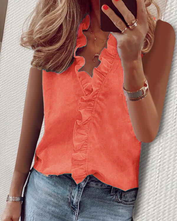 Spring And Summer New Sleeveless Ruffle Collar Women's Shirt For Business And Leisure Blouse - Image 2